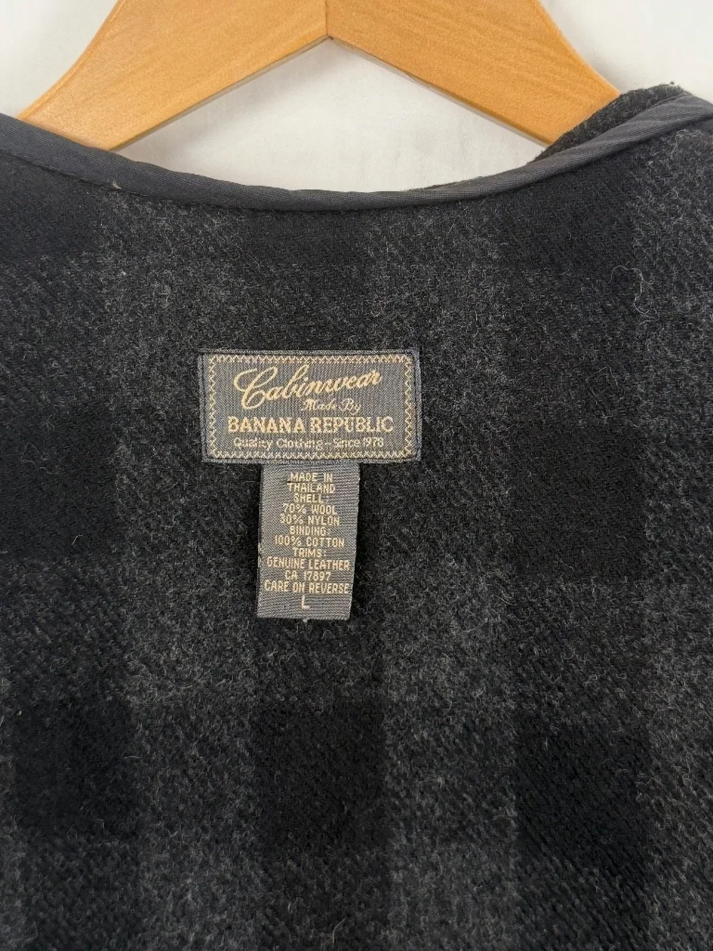 80s VTG Cabinwear by Banana Republic Mens Sz L Black/Grey Buffalo Check Vest